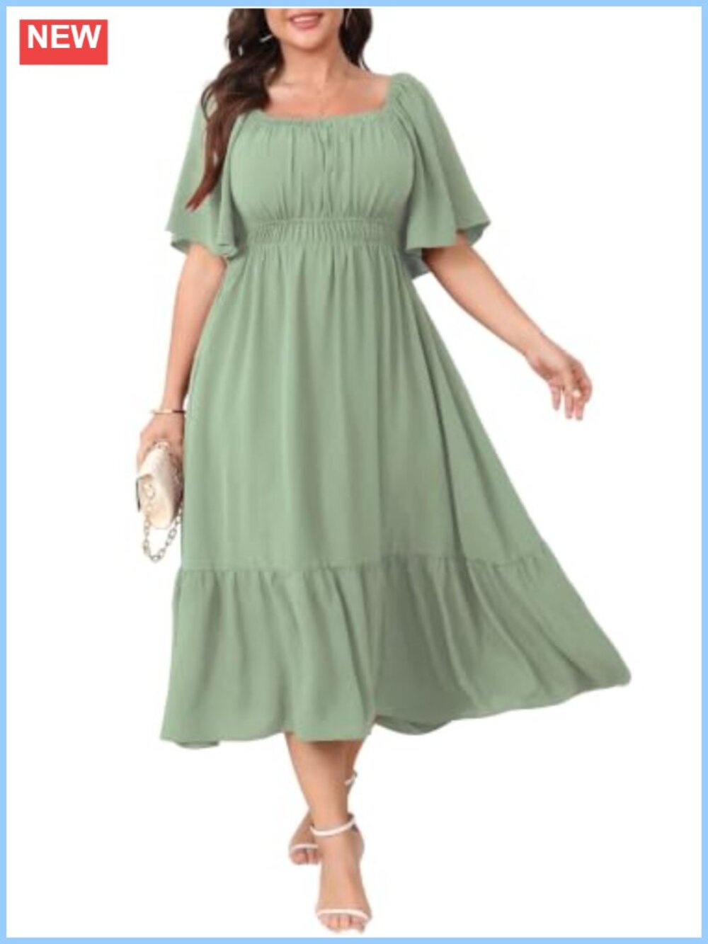 Plus Size Smocked Maxi Dress Square Neck Short Sleeve Formal